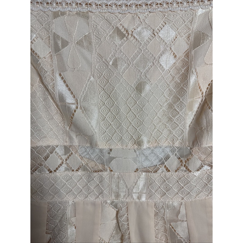 FOXEIDOX cream dress Intricate Lace Detailing High Neckline Sz Small - Picture 3 of 15